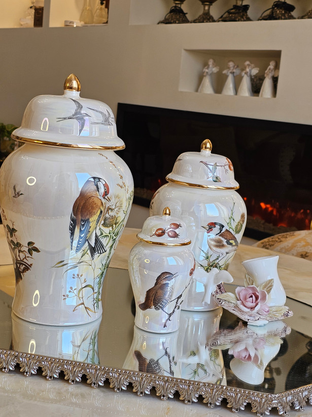 بانکه و جار سه سایز سرامیکی مدل گنجشک